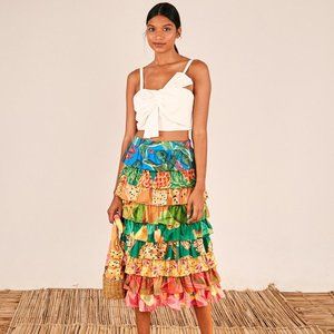 Farm Rio Mixed Prints Multi Layered Mid Skirt (M)